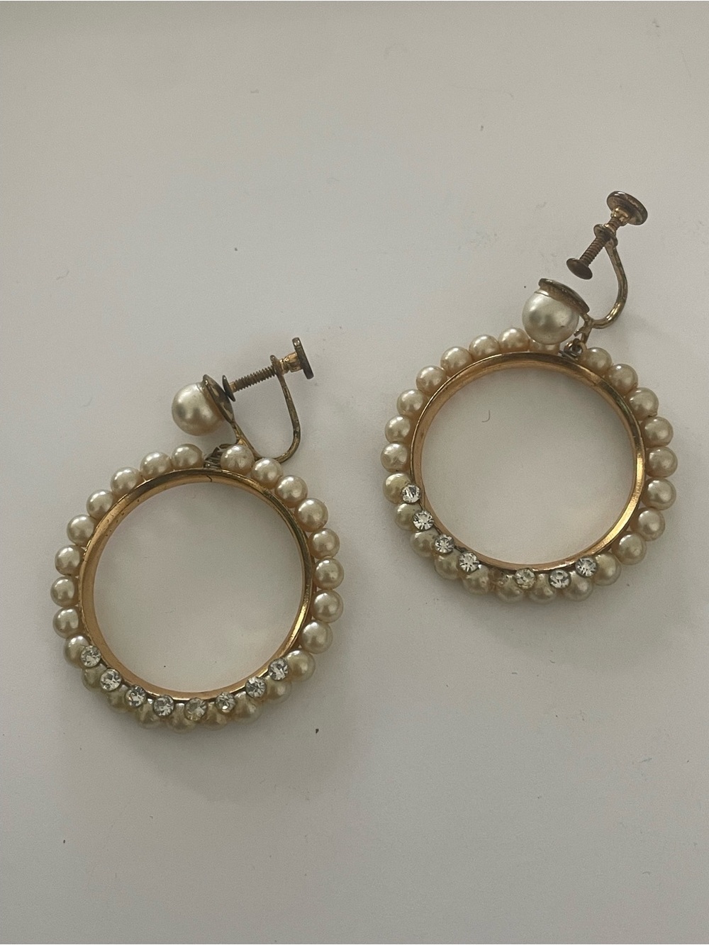 Pearl and Crystal Hoop Clip-On Earrings - Cream